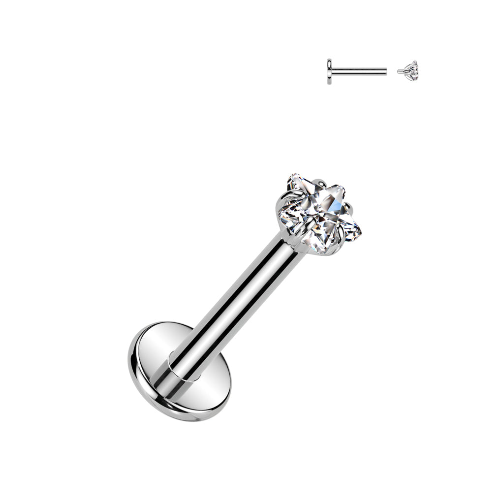 16G Titanium Internally Threaded Labret (8MM) W/ Star Prong